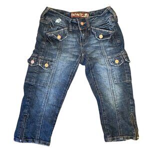 vintage Hint Jeans Distressed Denim Cargo Capri Pants Ankles Size 0